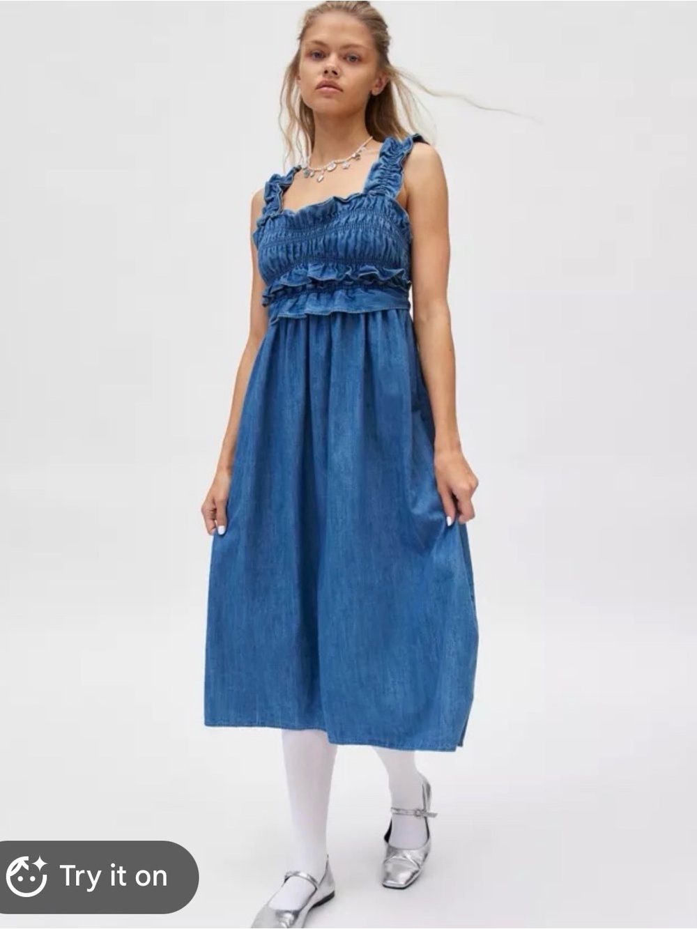 Urban Outfitters Kimichi Blue Kenzie Empire Denim Midi Dress Small Western Boho